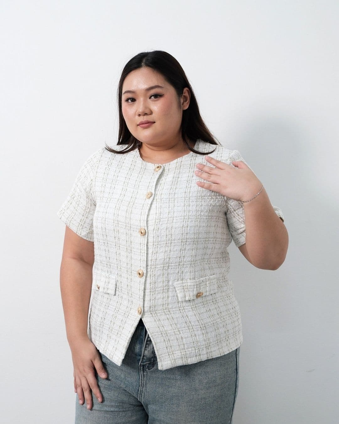 Elaina Short Sleeve Tweed Top