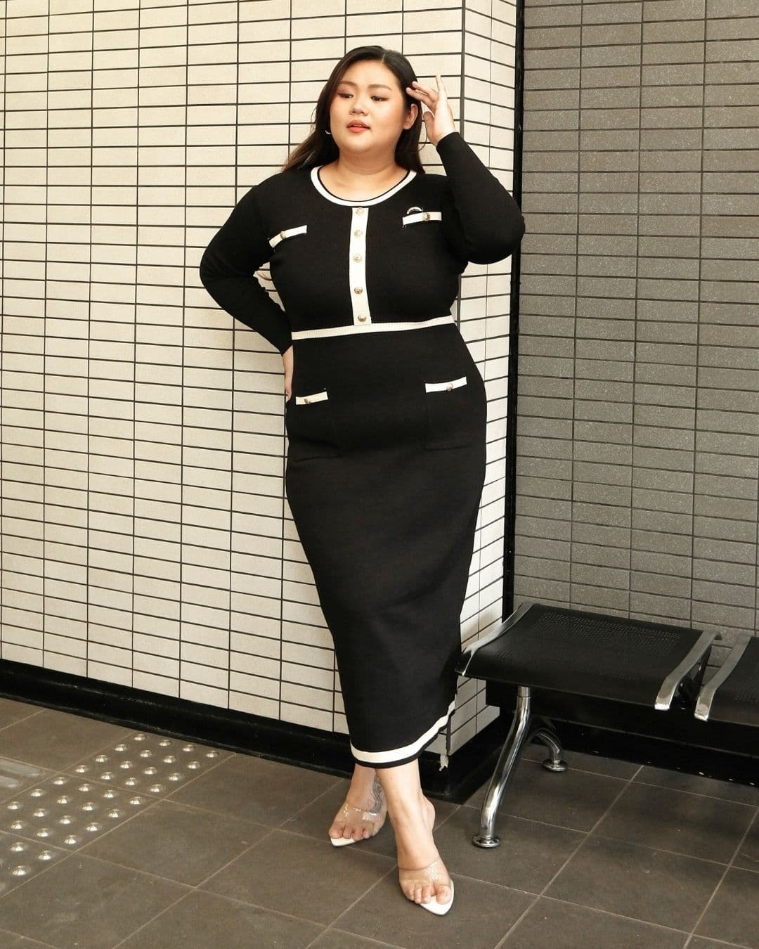 Rana Classy Long Sleeve Knit Dress