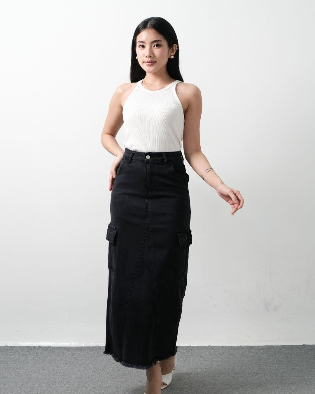 Katharina Long Cargo Denim Skirt