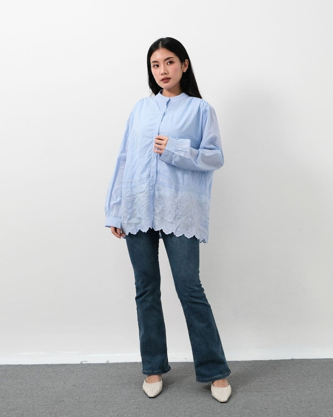Camalia Cotton Lace O Neck Shirt