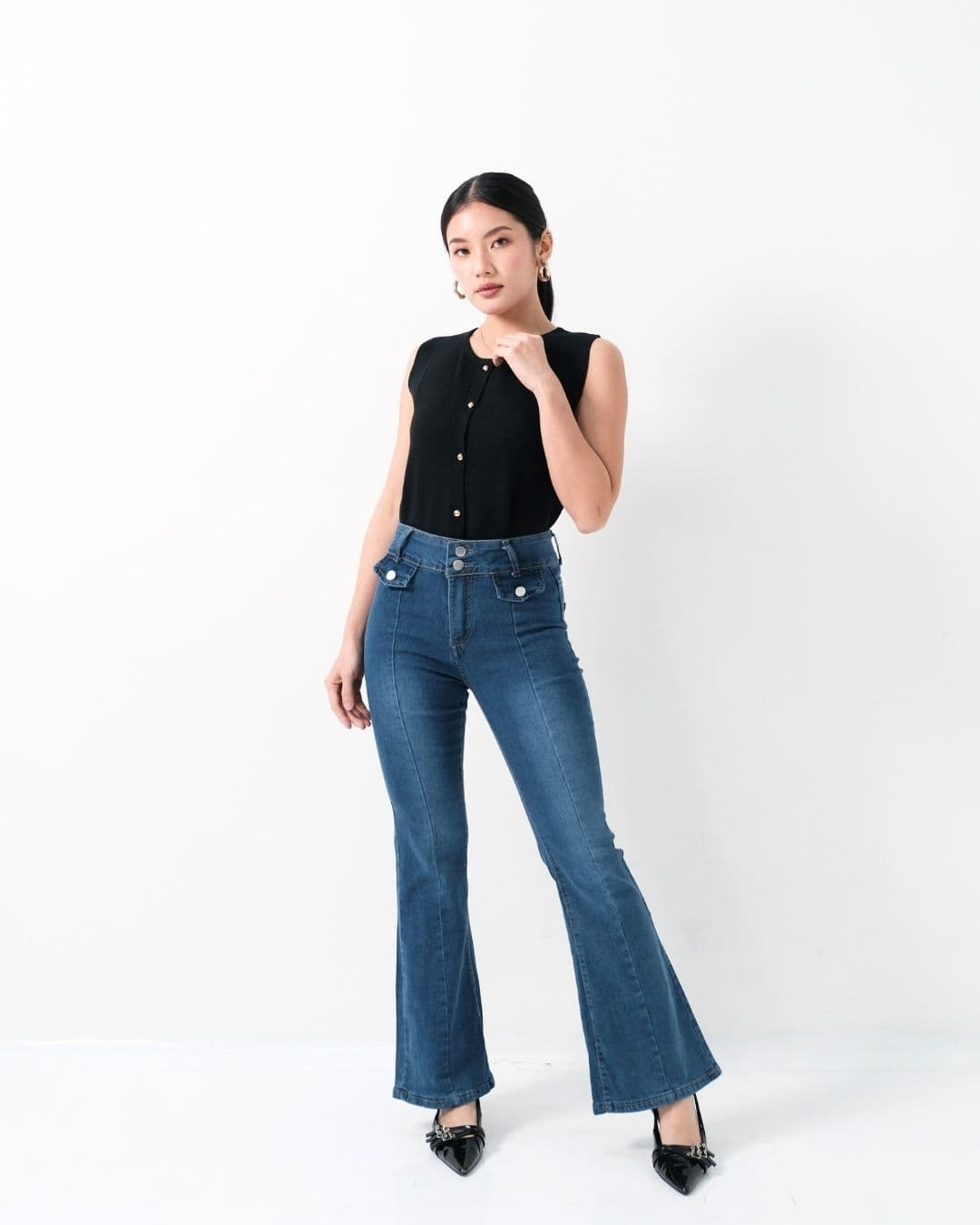 Zanella Flaired Slit Denim Pants