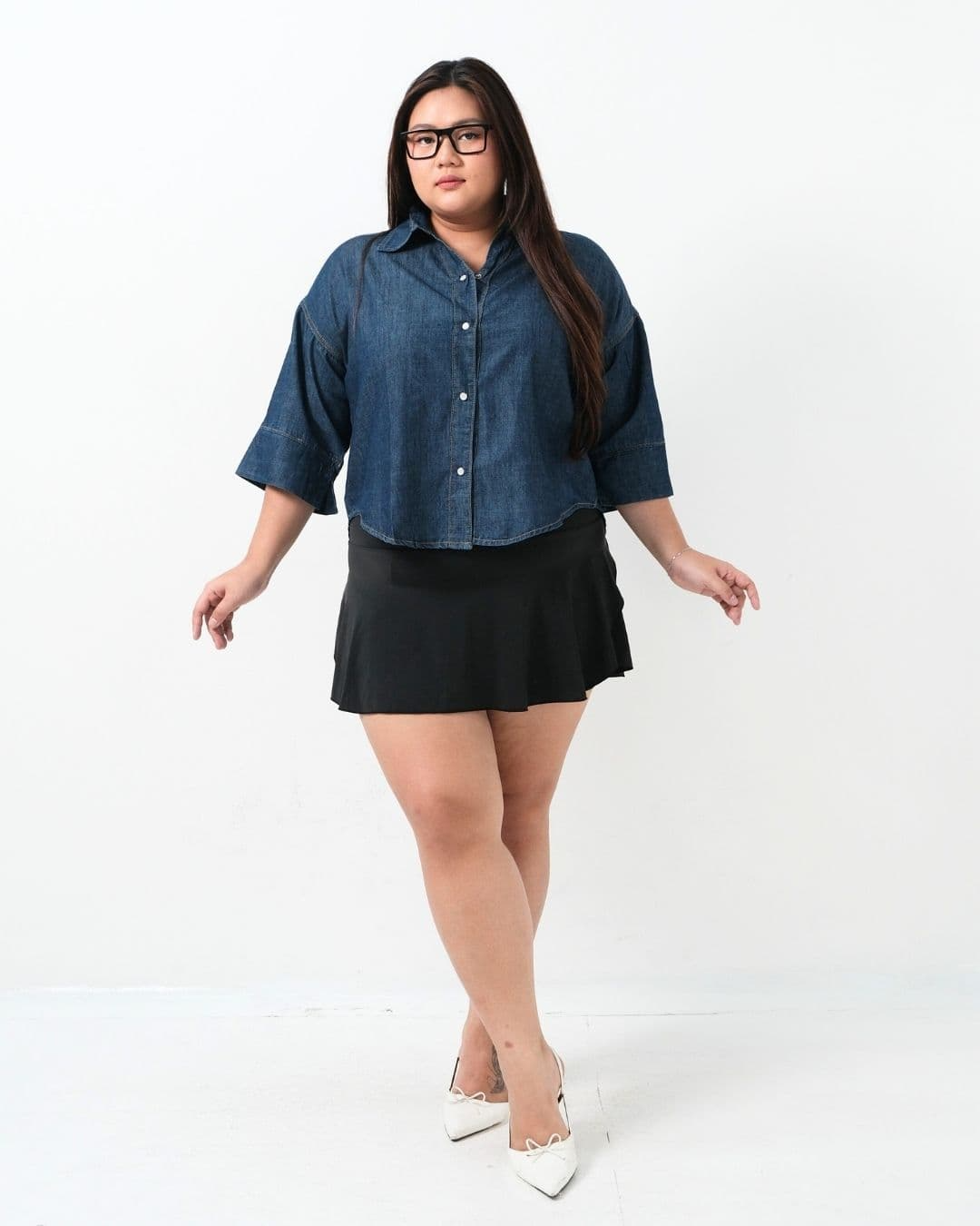 Khayla Cropped Sleeve Denim Shirt