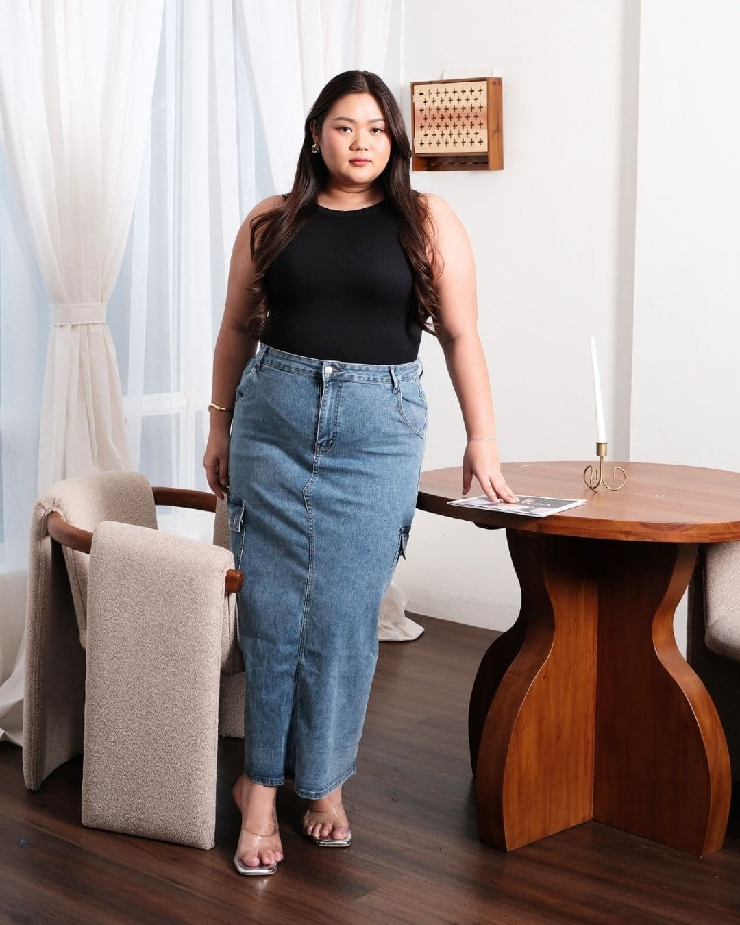 Annike Long Cargo Denim Skirt
