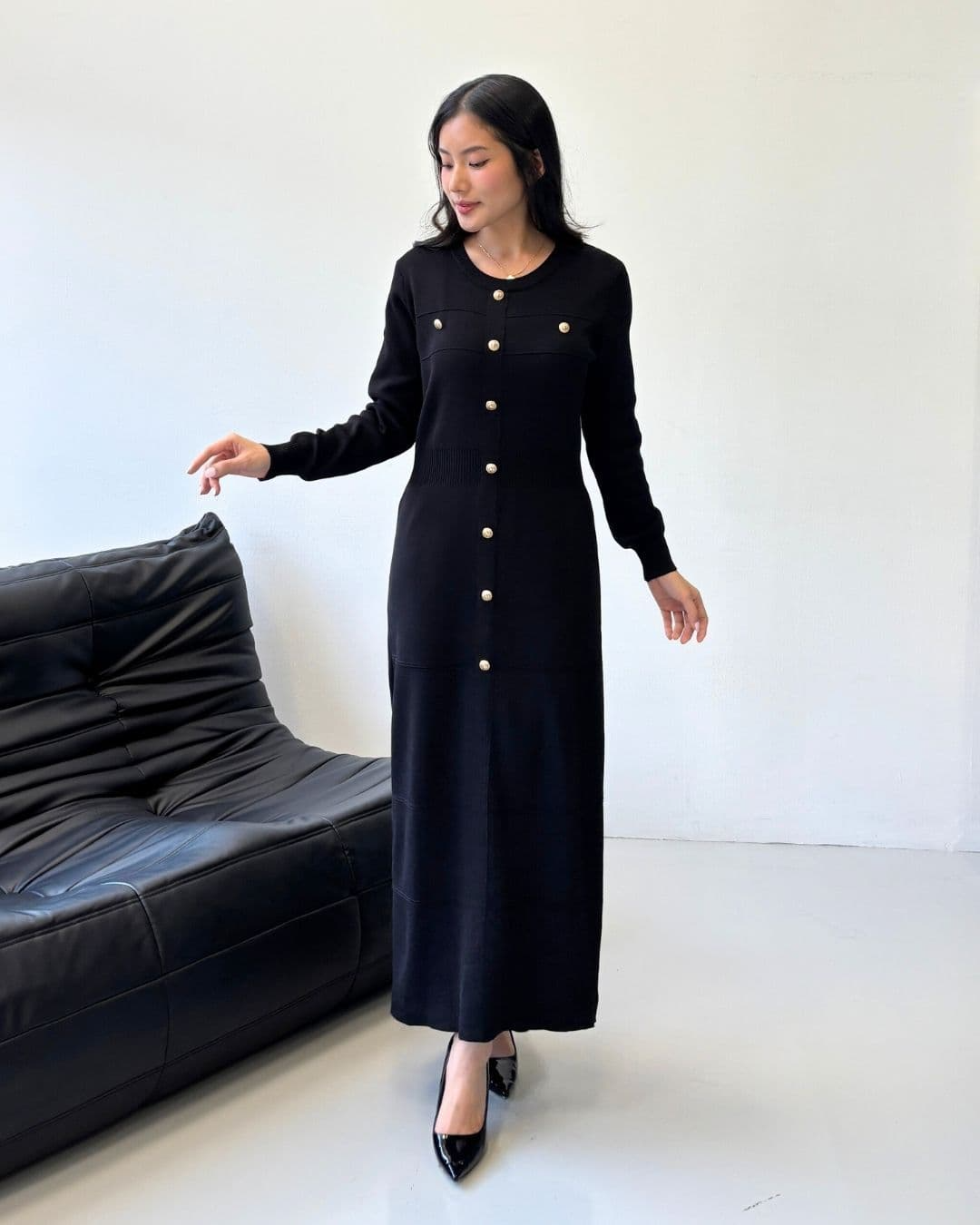 Marlene Long Sleeve Knit Dress (Special Black)