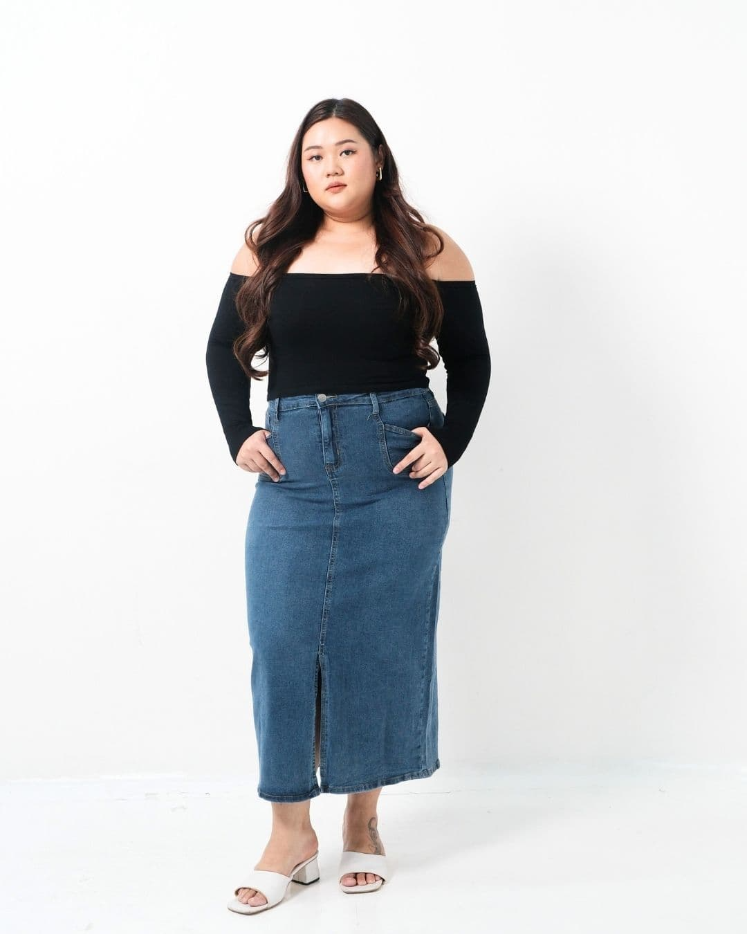 Franela Long Denim Skirt