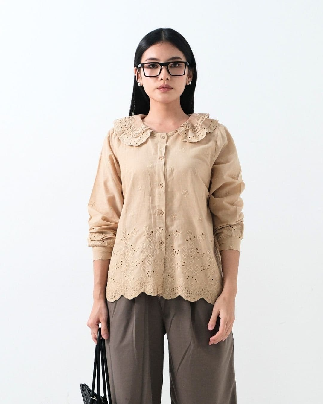 Velly Cotton Lace Collar Shirt