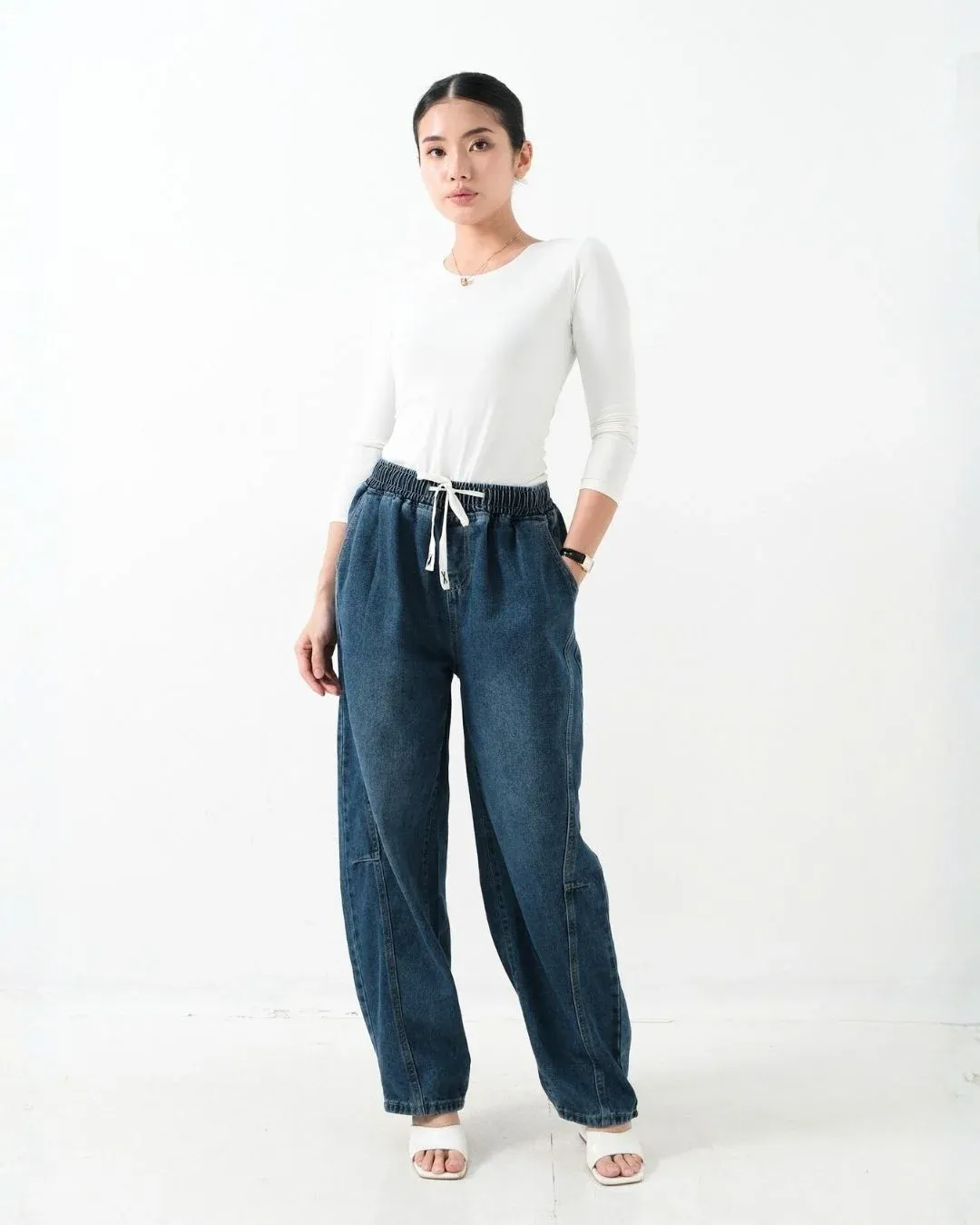 Azqia Pull On Barrel Denim Pants G