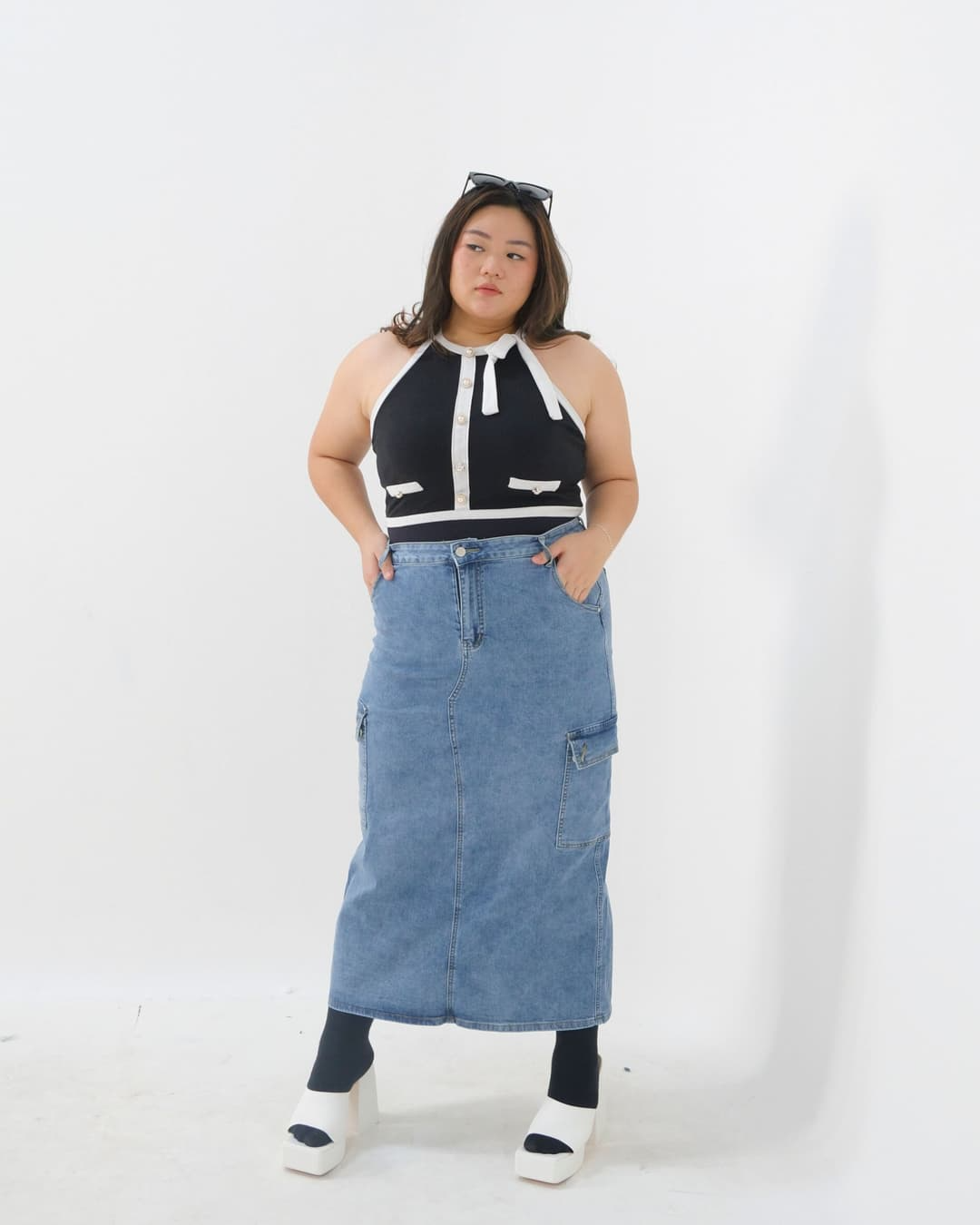 Quicy Long Cargo Denim Skirt