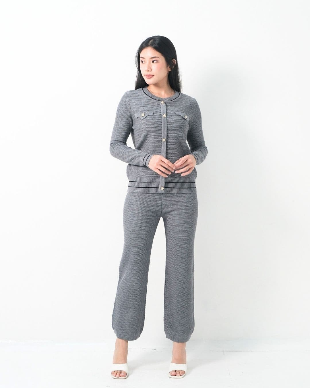 Norella Texture Classy O Neck Cullote Set