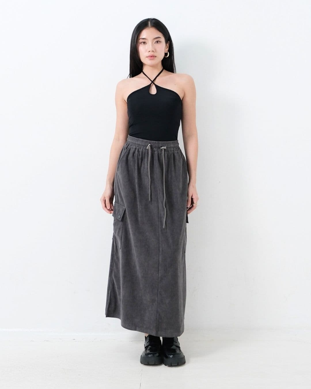 Eugellion Long Corduroy Cargo Skirt