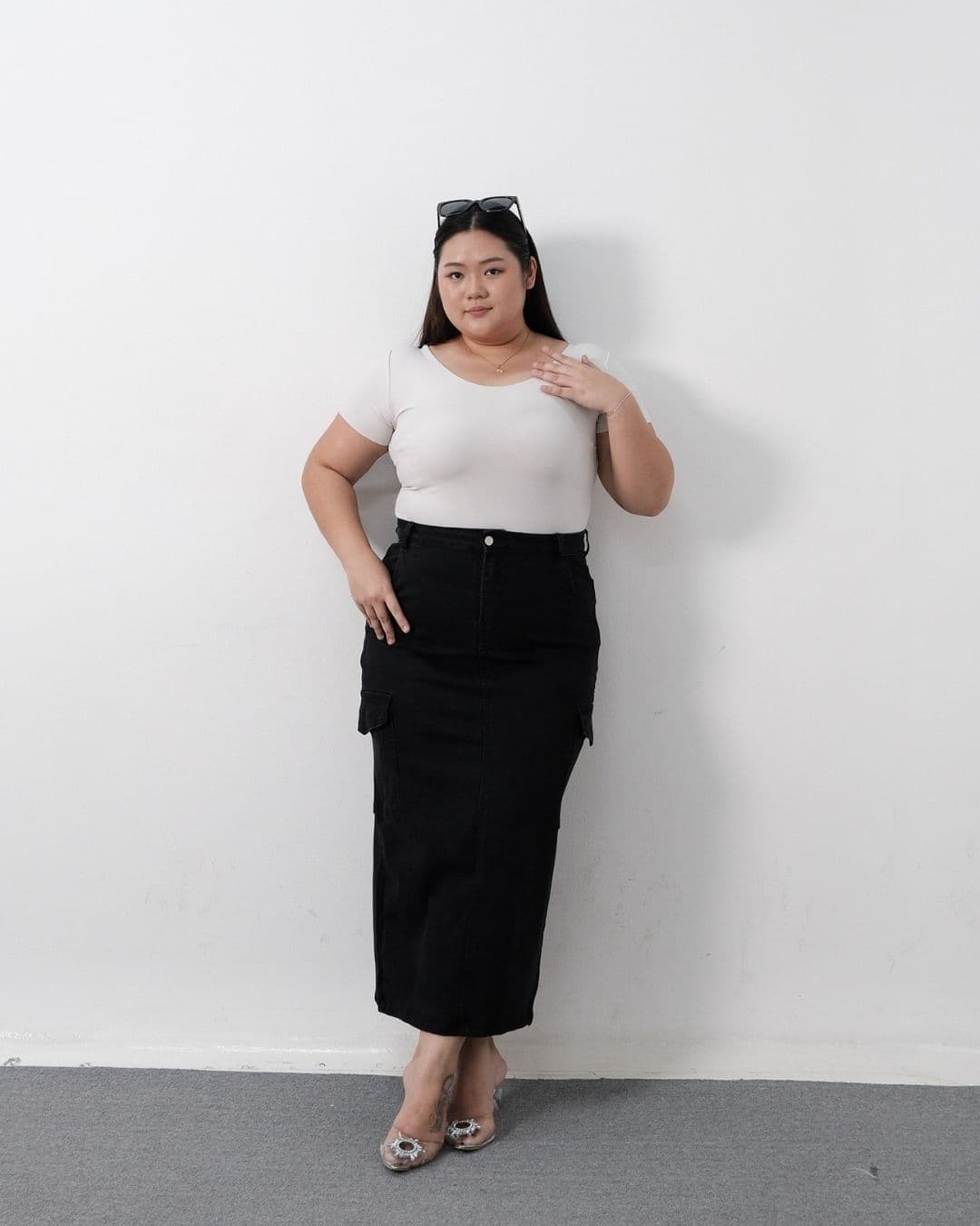 Janetta Long Cargo Denim Skirt