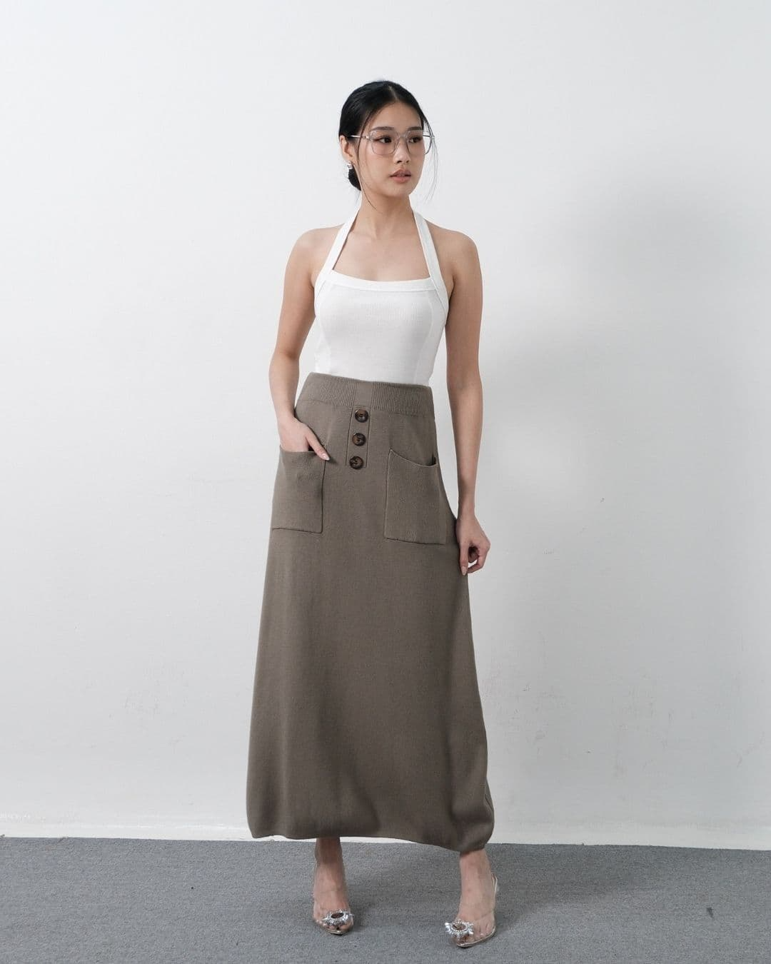 Cattana Long A-Line Knit Skirt