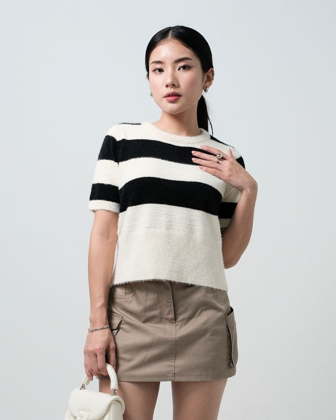 Ayane Short Sleeve Stripe Fuzzy Top