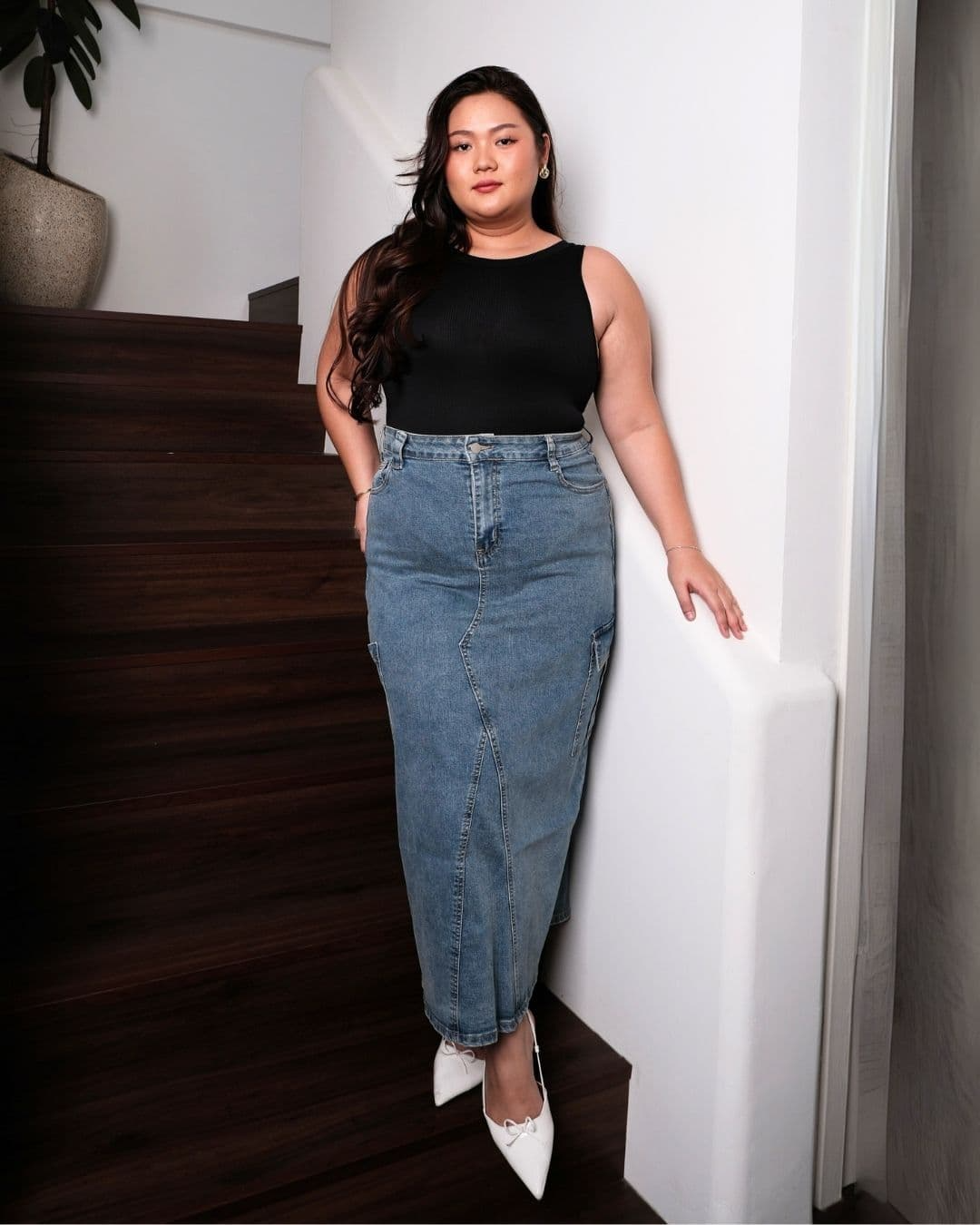 Wendysha Long Cargo Denim Skirt