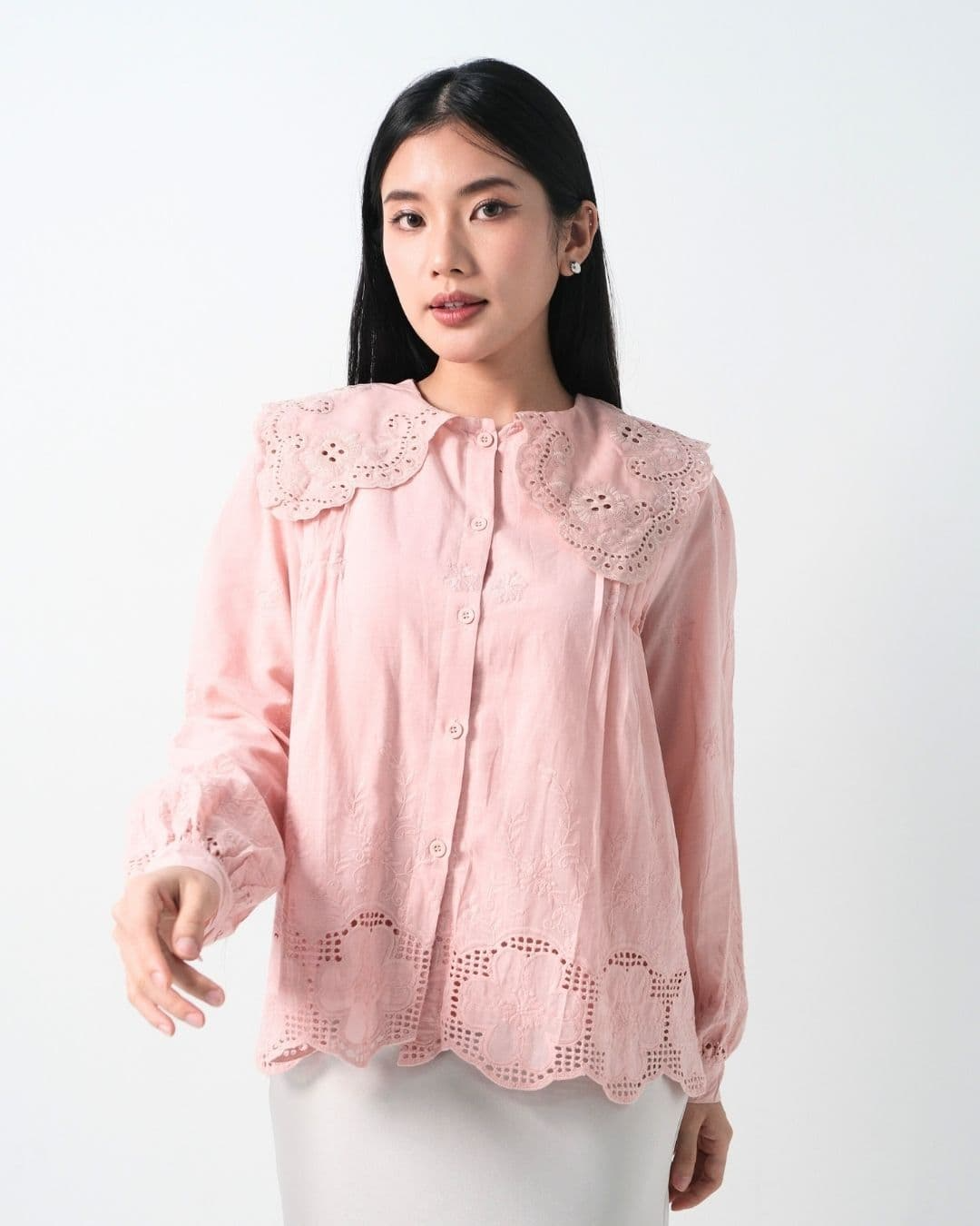 Ollien Cotton Lace Collar Shirt