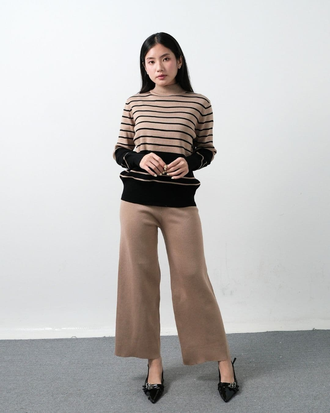 Thalya Stripe High Neck Cullote Set