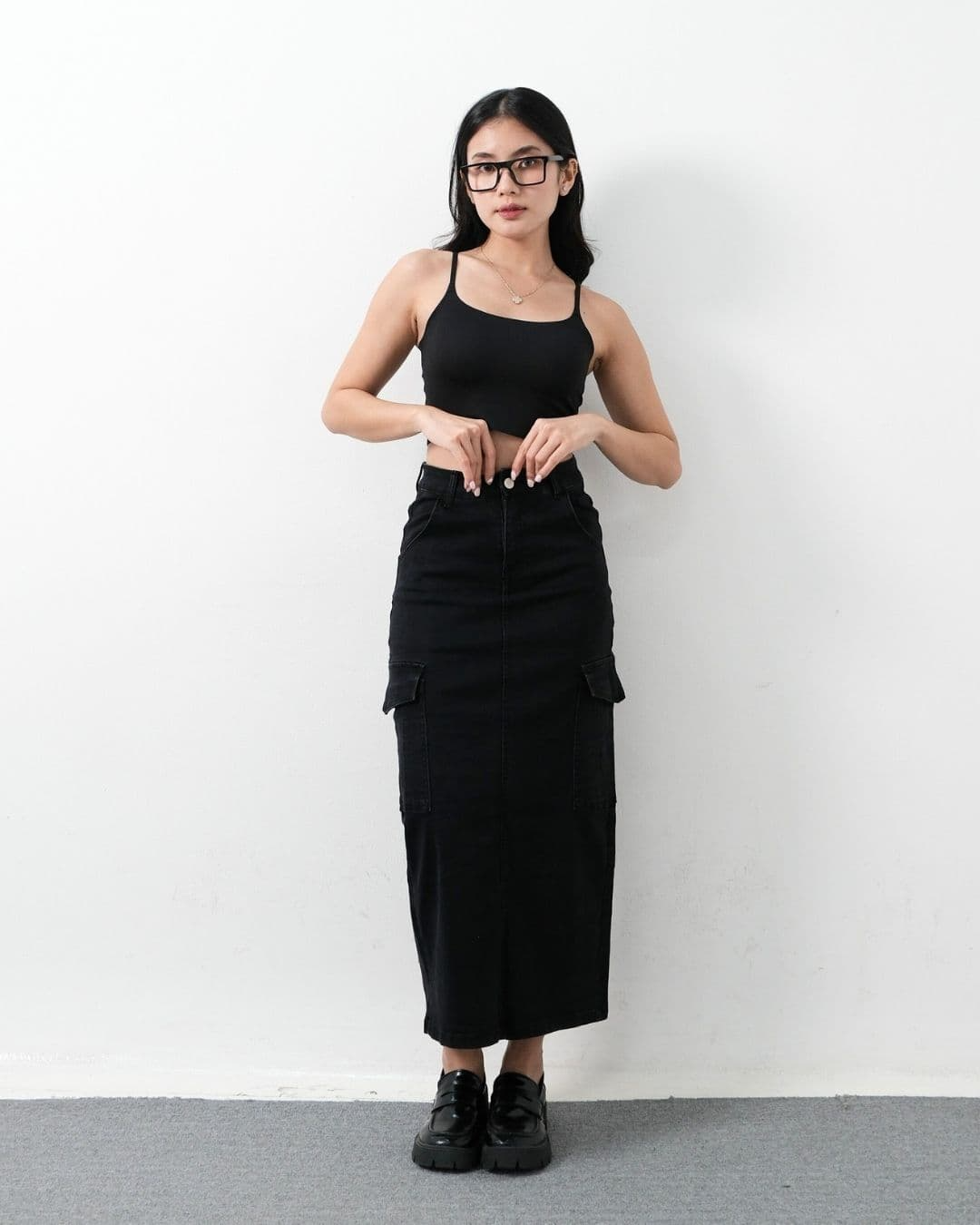 Jessica Long Cargo Denim Skirt