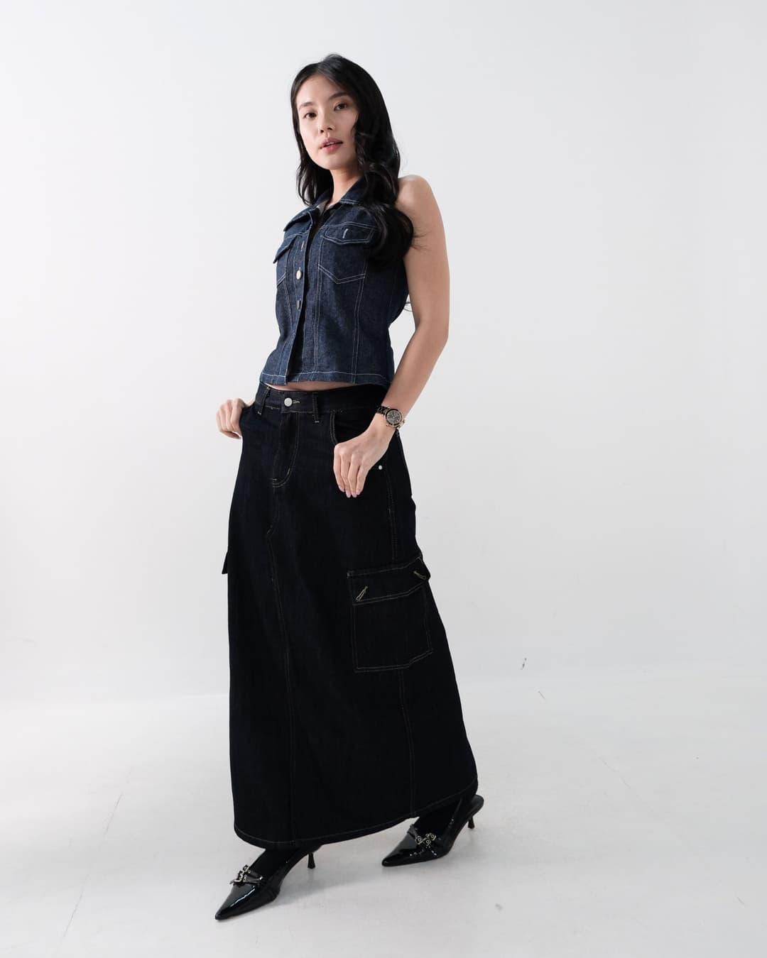 Marlean Cargo Denim Skirt